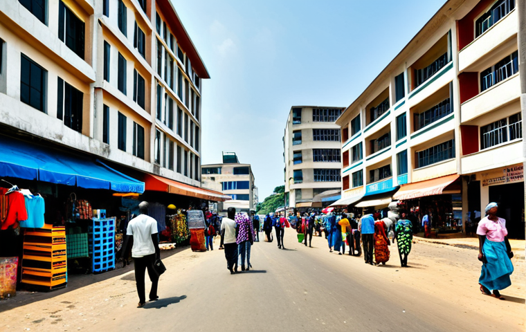 코트디부아르 지역별 인터넷 보급률 - **Image Prompt:** "A bustling street scene in Abidjan, Ivory Coast. Professional people in appropria...