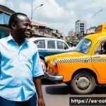Home 22 코트디부아르 택시 요금과 팁 문화 - **Prompt:** A vibrant, bustling street scene in Abidjan, Ivory Coast, under warm daylight. The focal...