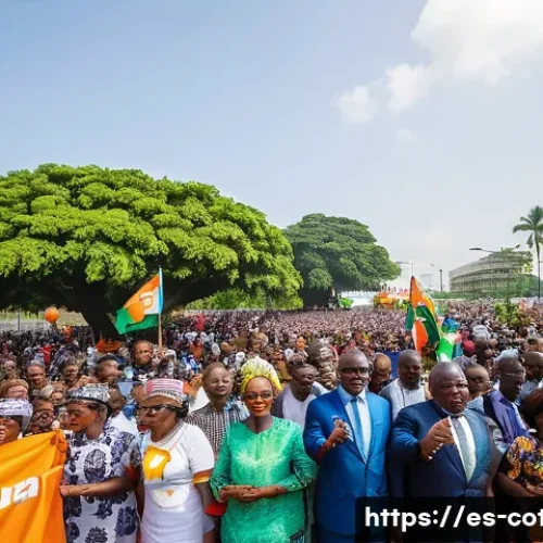 Home 30 코트디부아르 2025년 대선 전망 - A vibrant political rally in Abidjan, Ivory Coast, showcasing diverse ethnic groups united under col...